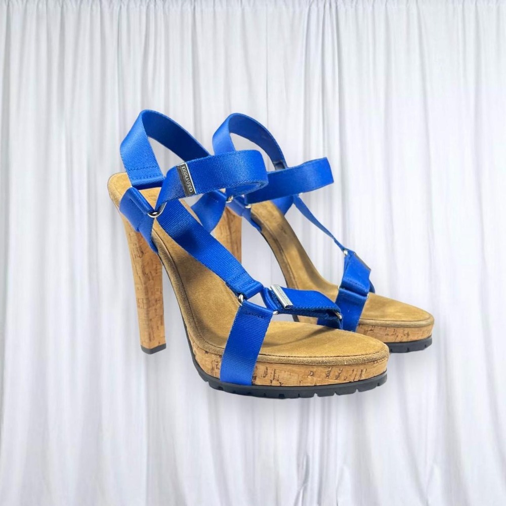 DSQUARED2 Heels Sporty Blue Nylon Strap Cork Platform Vintage Early 2000s